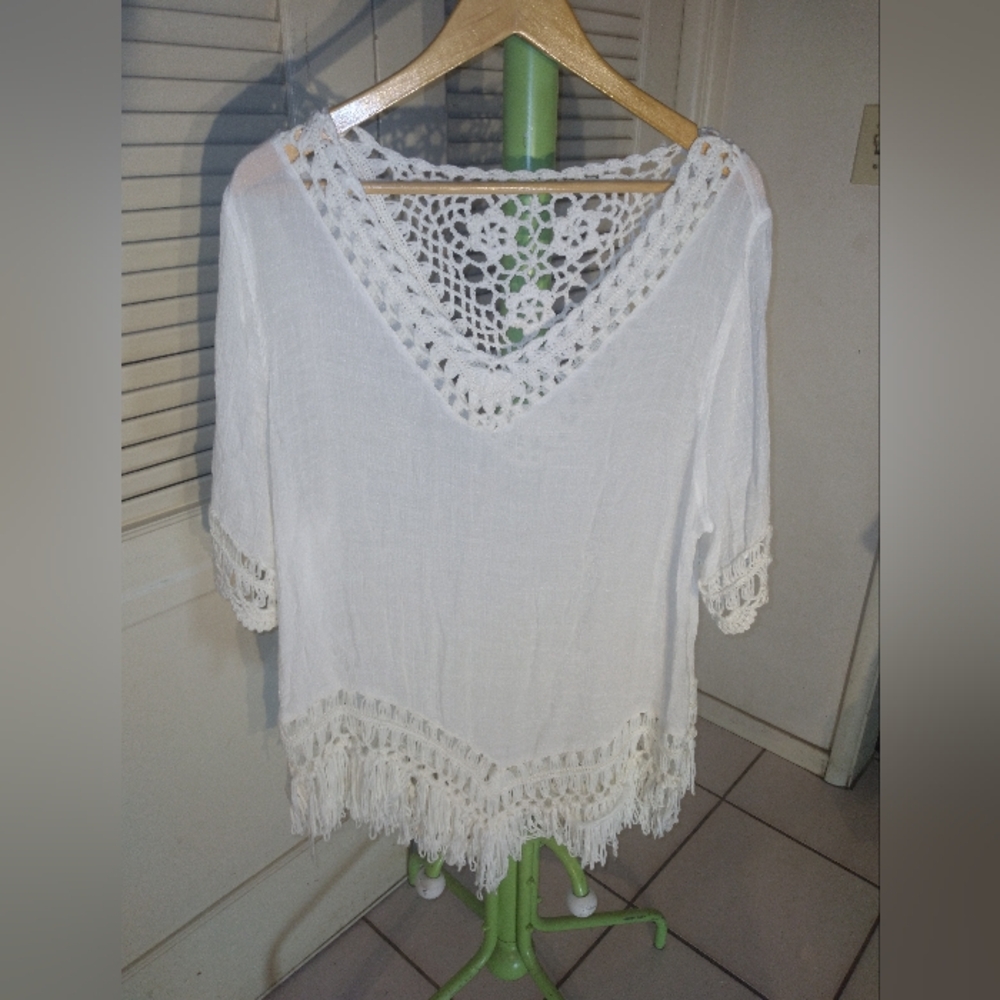 White Crochet Trim Women's Top